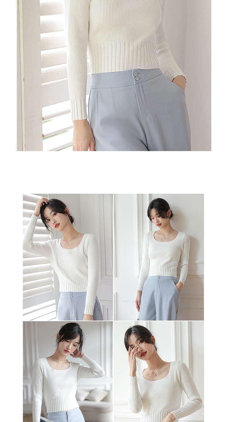 白シャツ　【春秋】リブディテール長袖シャツ