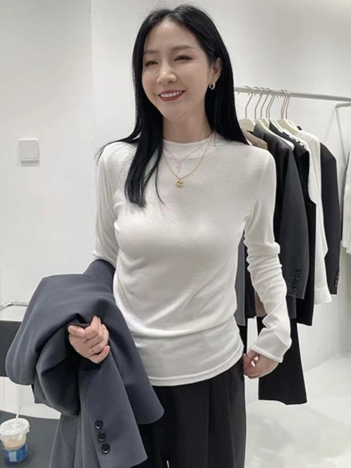 白シャツ　【春】】クレセントリブニット