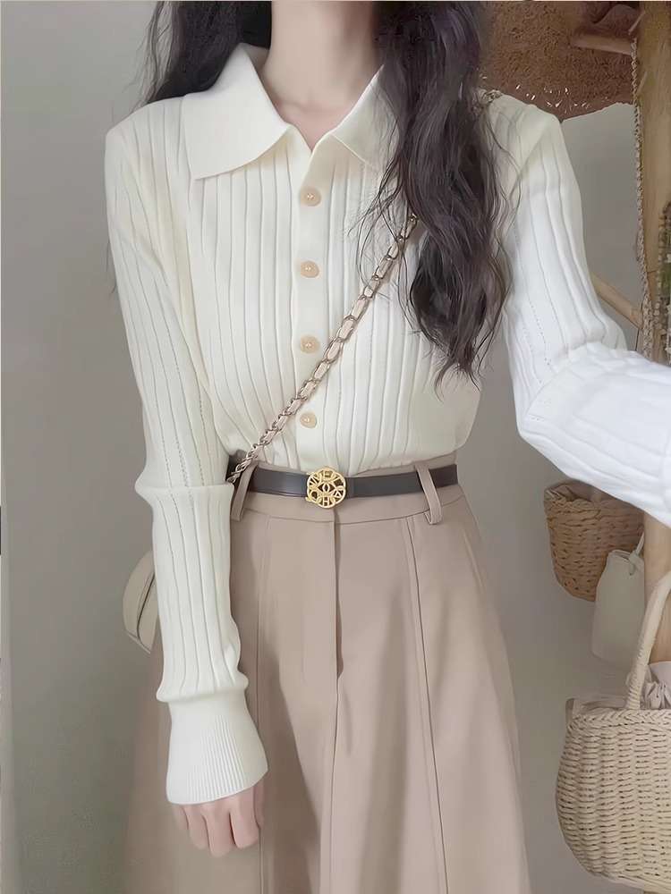 白シャツ　【春秋】リブカラシャツ