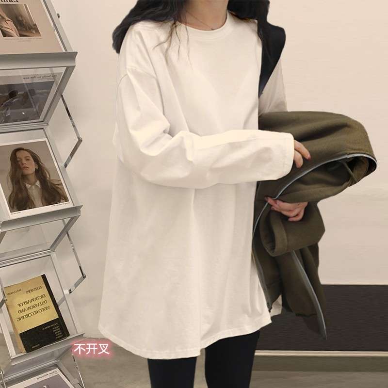 白シャツ　【秋冬】ゆったりフィット長袖トップス