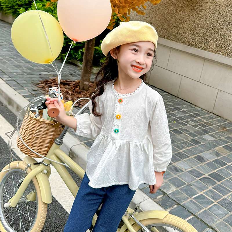 白シャツ　【春夏】フリルカラーブラウス≪女の子用≫