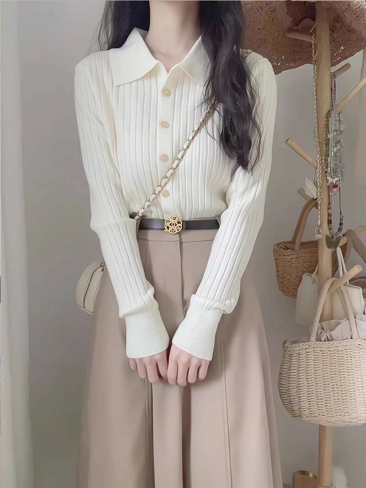 白シャツ　【春秋】リブカラシャツ