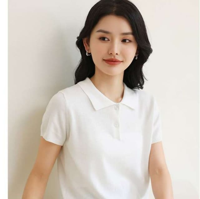 白シャツ　クリーンライン ポロニット