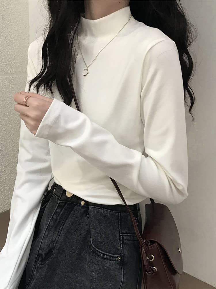 白シャツ　【春】シンプルシルエットモックシャツ