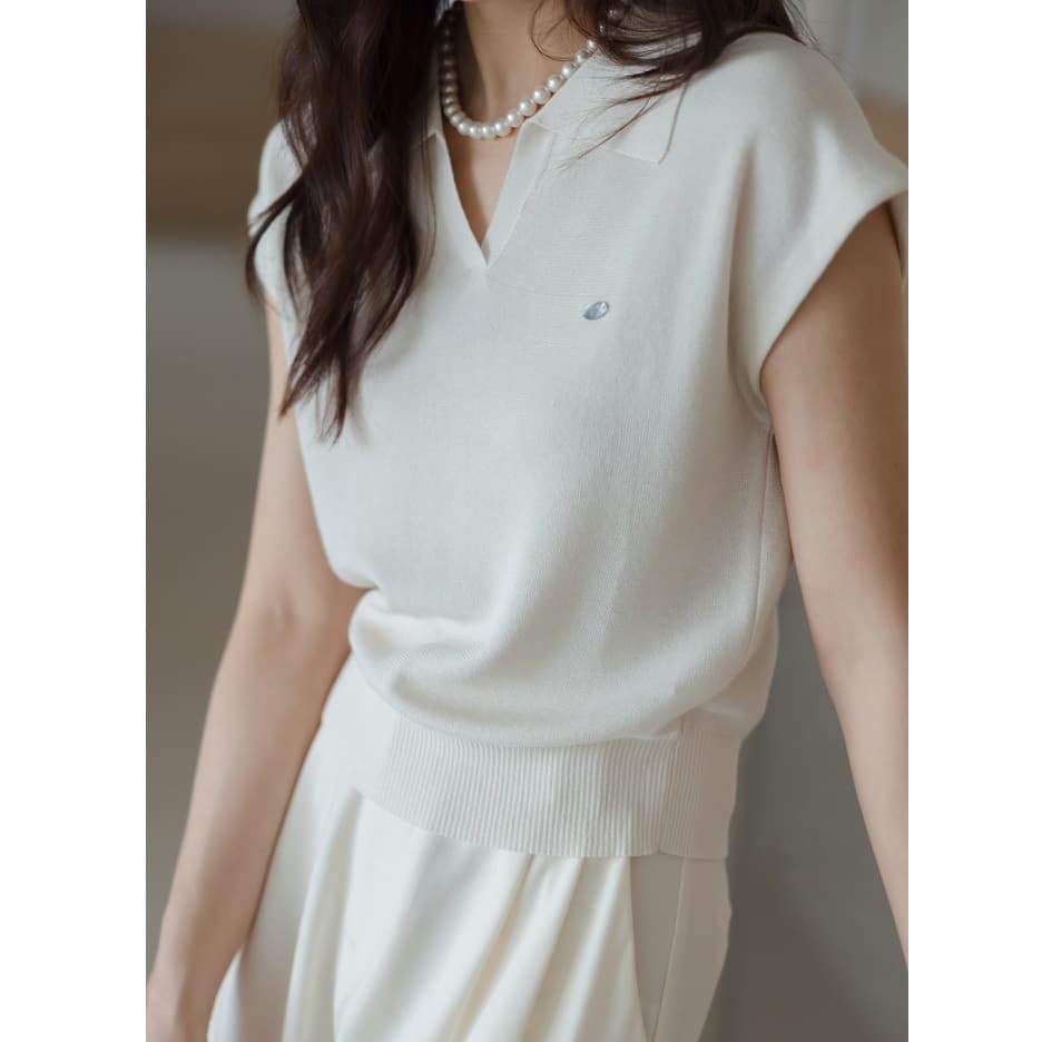 白シャツ　プレシャスパールニットポロシャツ