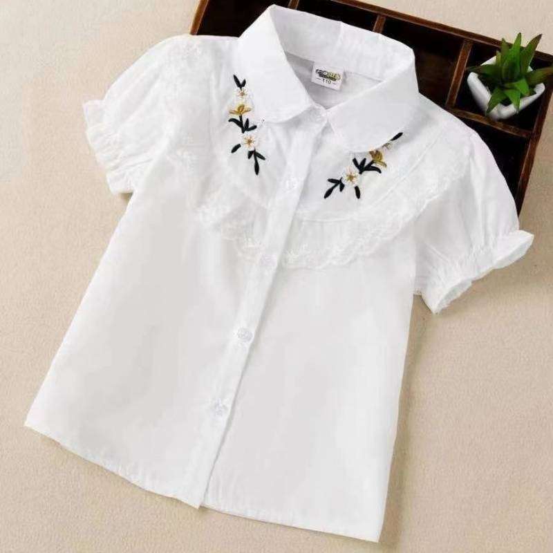 白シャツ　リボンメロディ パフスリーブブラウス≪女の子用≫