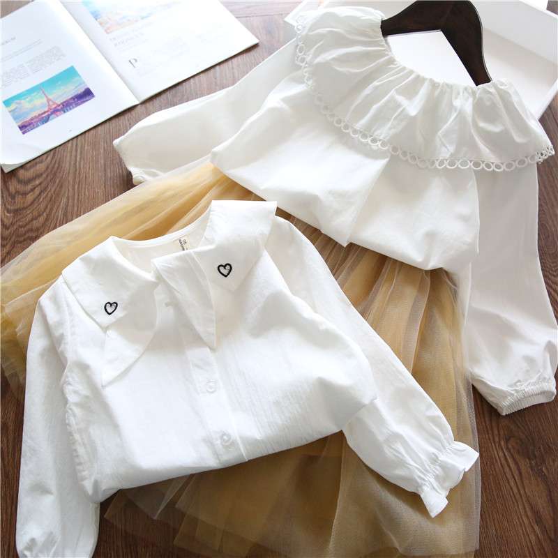 白シャツ　フリルカラーガーリーブラウス　≪女の子用≫