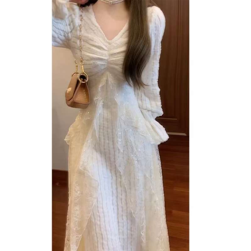 白シャツ　ロマンティックレースチュールドレス