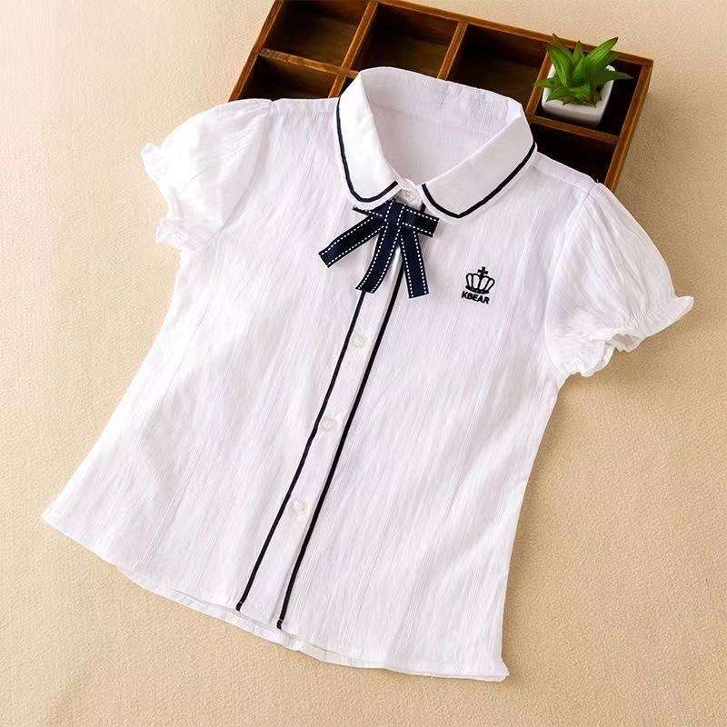白シャツ　リボンメロディ パフスリーブブラウス≪女の子用≫