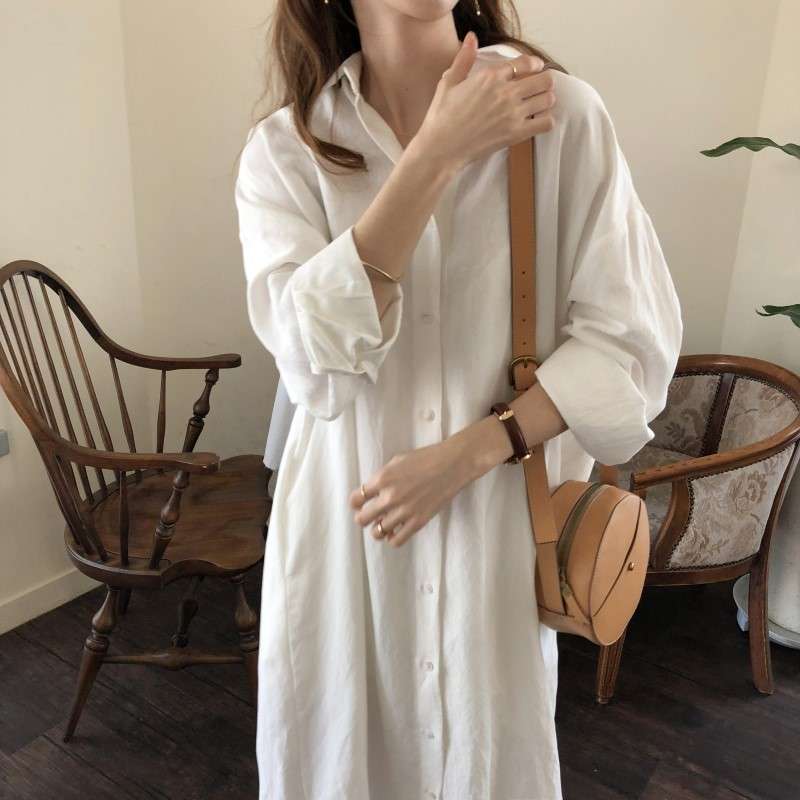 白シャツ　ゆったりロングシャツワンピース