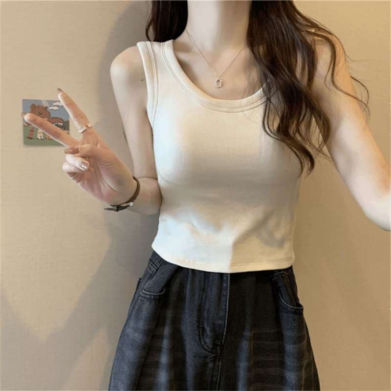 白シャツ　リブフィットクロップドタンク