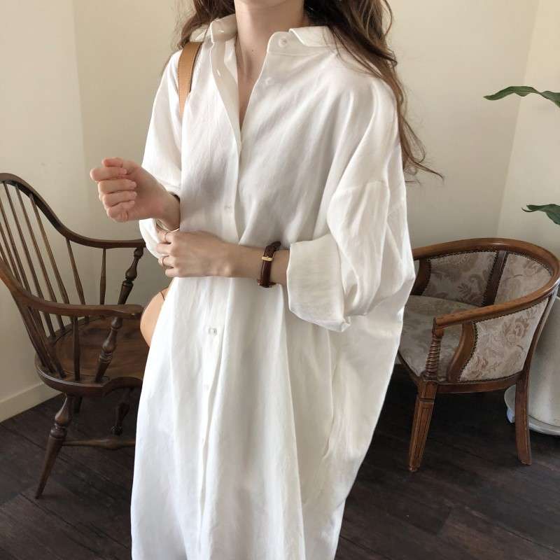 白シャツ　ゆったりロングシャツワンピース