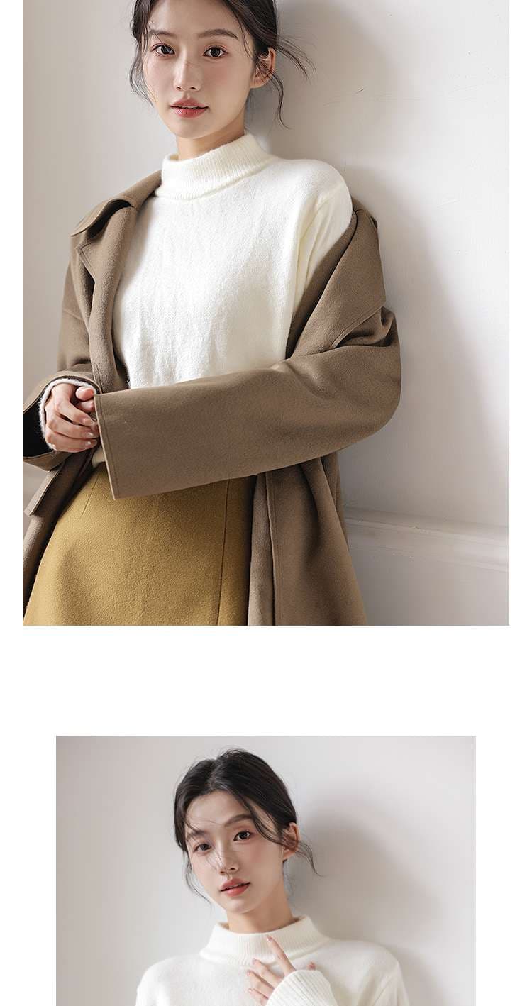 白シャツ　すっきりモックネックニットプルオーバー