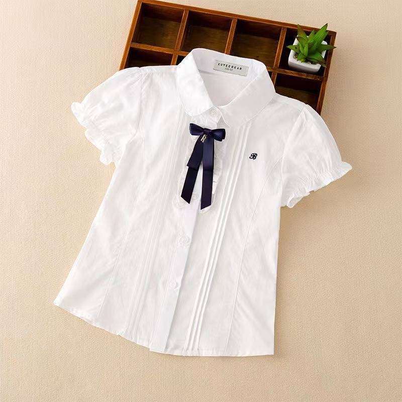 白シャツ　リボンメロディ パフスリーブブラウス≪女の子用≫