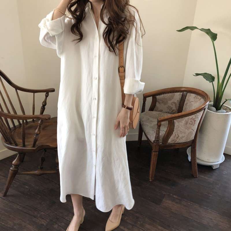 白シャツ　ゆったりロングシャツワンピース