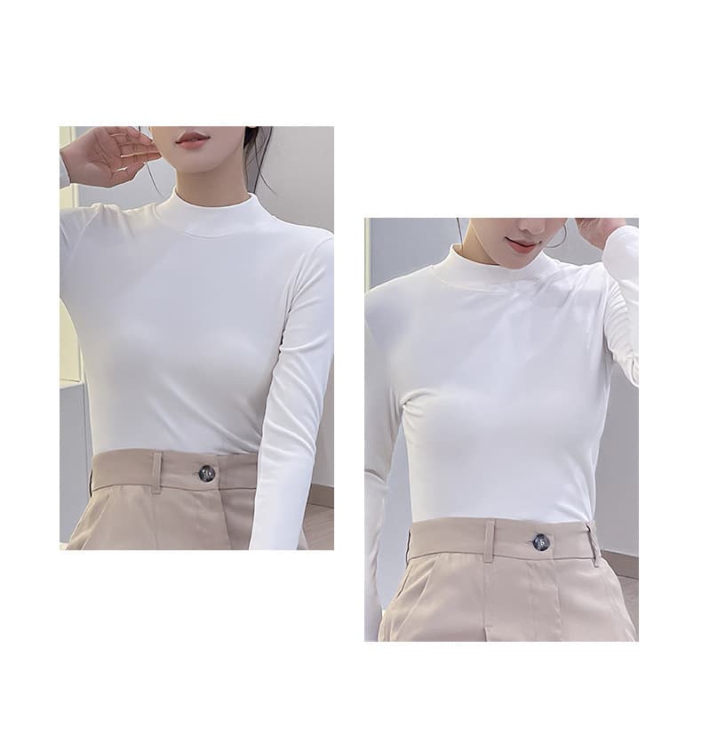 白シャツ　【秋冬】スリムラインモックネックカットソー