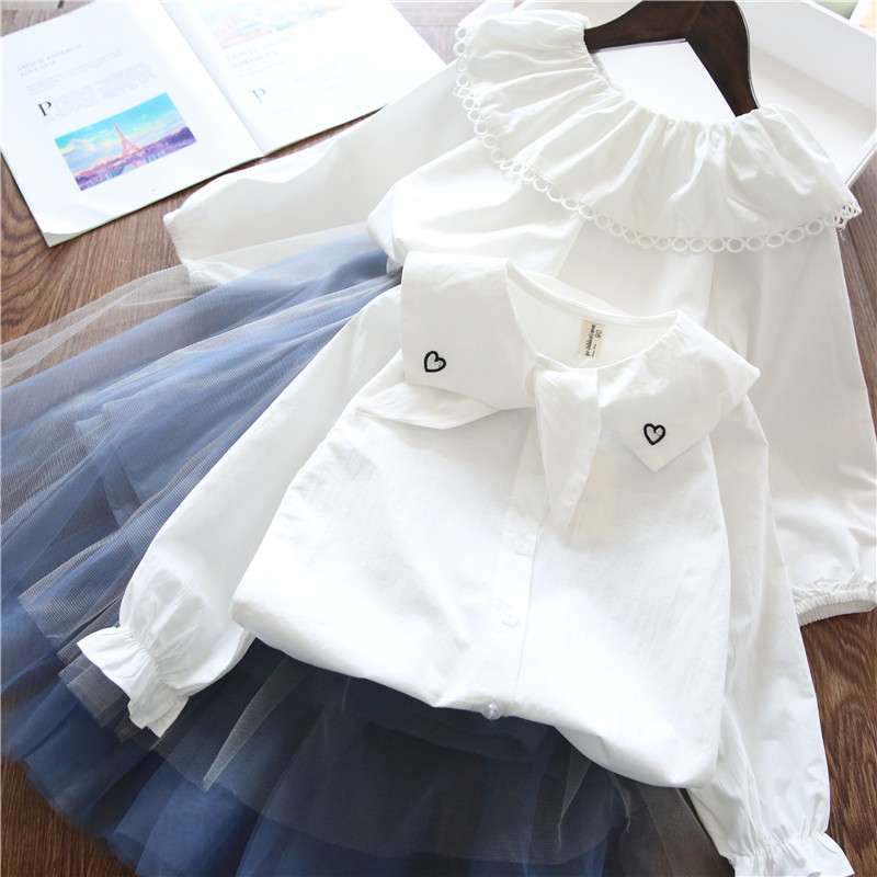 白シャツ　フリルカラーガーリーブラウス　≪女の子用≫