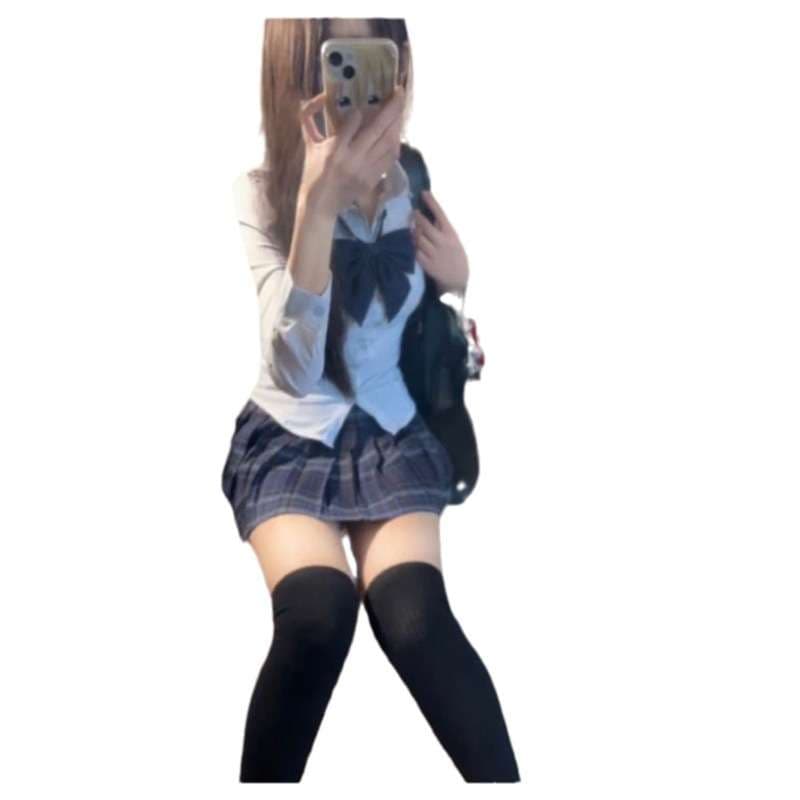 白シャツ　リボンスタイルスクールシャツ