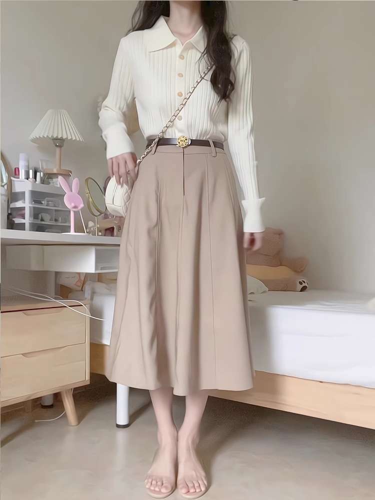 白シャツ　【春秋】リブカラシャツ