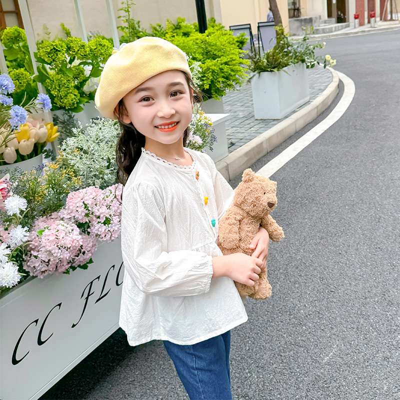 白シャツ　【春夏】フリルカラーブラウス≪女の子用≫