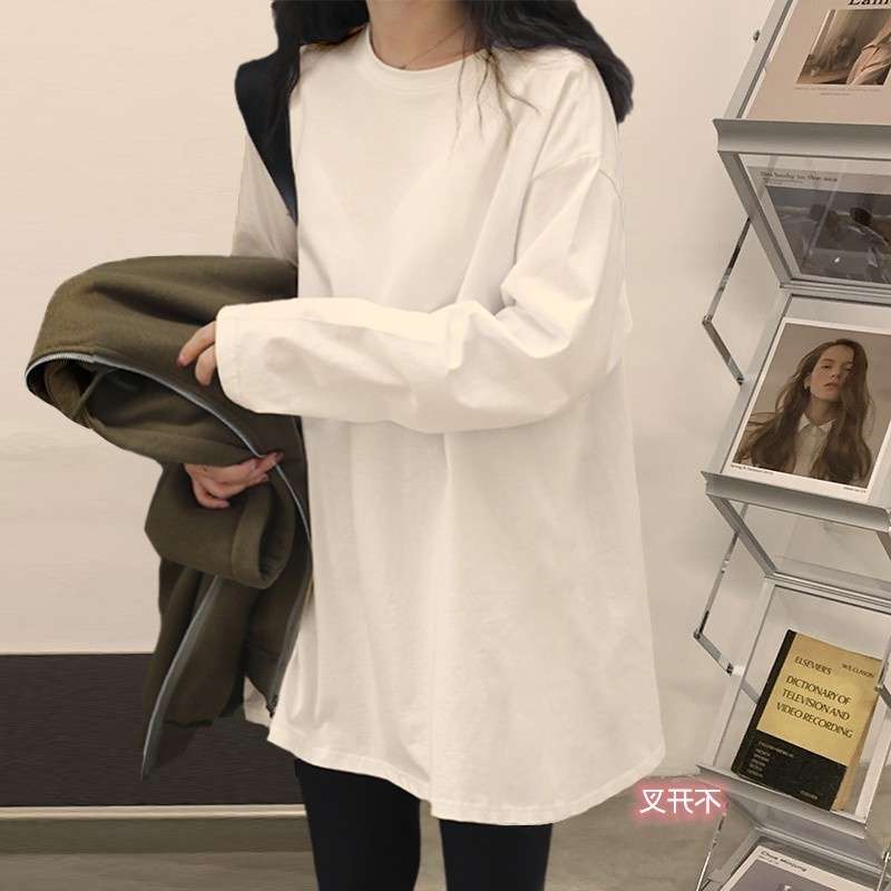 白シャツ　【秋冬】ゆったりフィット長袖トップス