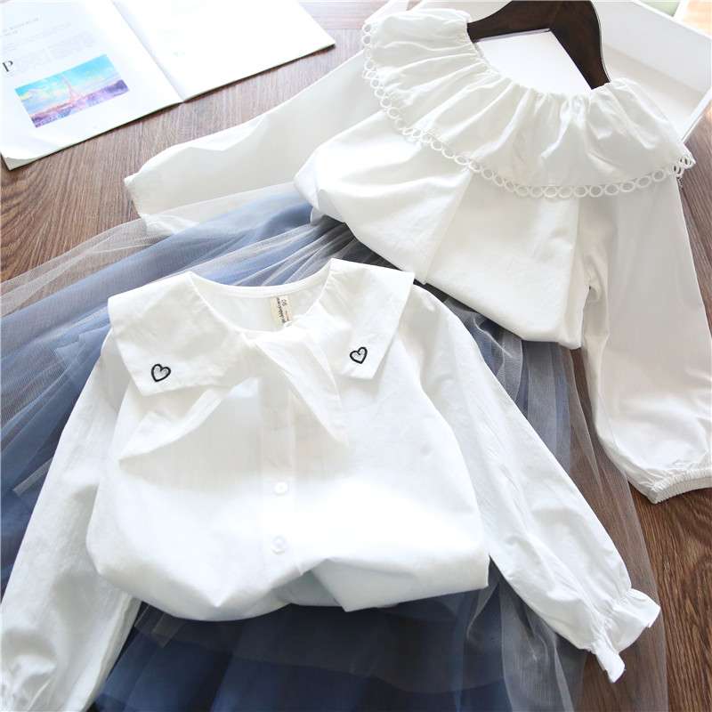 白シャツ　フリルカラーガーリーブラウス　≪女の子用≫