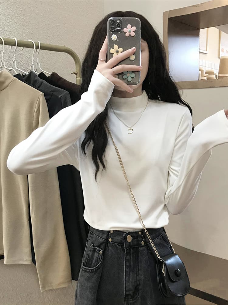 白シャツ　【春】シンプルシルエットモックシャツ