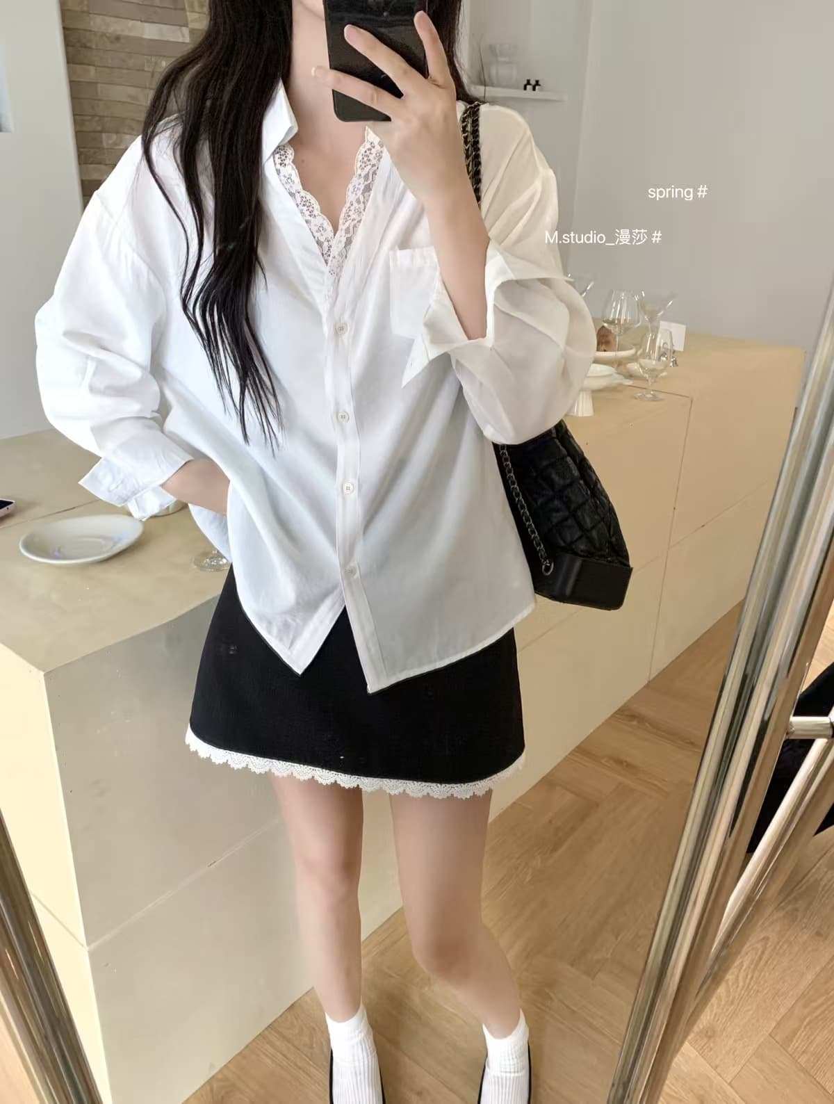 白シャツ レースエッジオーバーシャツ