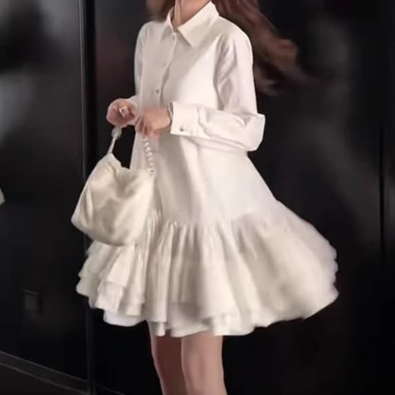 白シャツ シャーリーフリル ワンピース