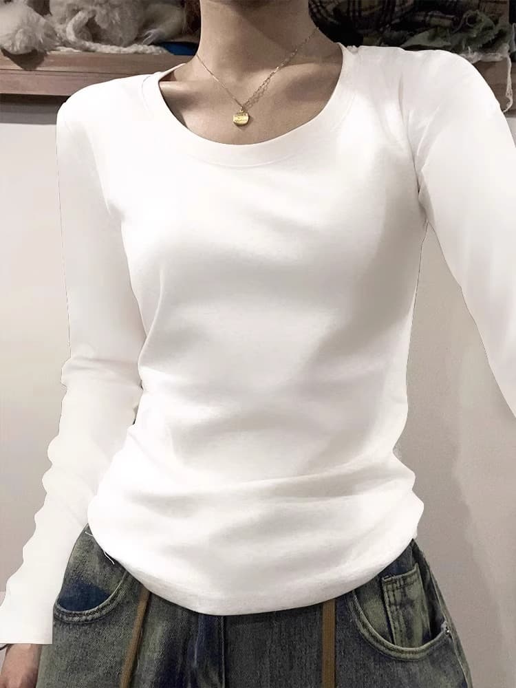 白シャツ 【秋】シンプル長袖 無地シャツ