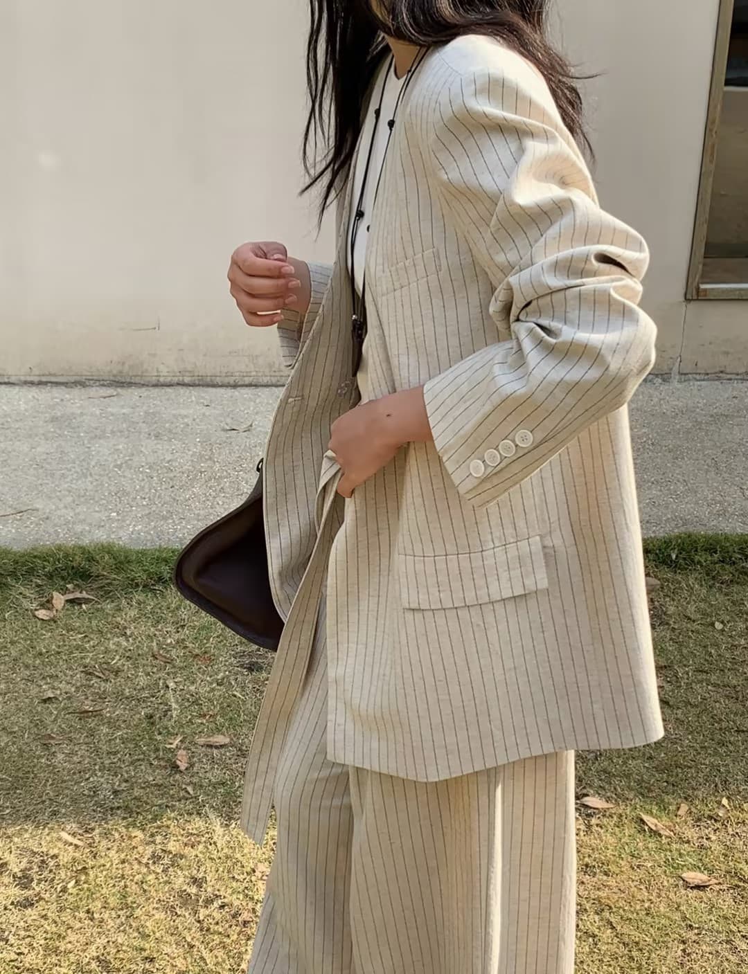 白シャツ 上質ピンストライプ緩やかジャケット