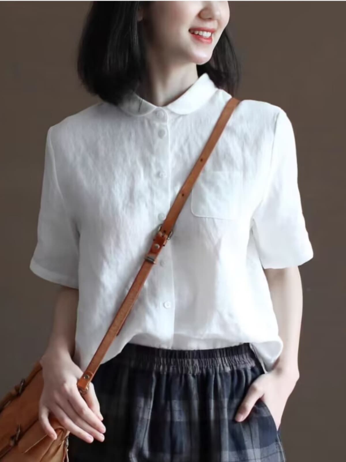白シャツ ナチュラル立襟ブラウス
