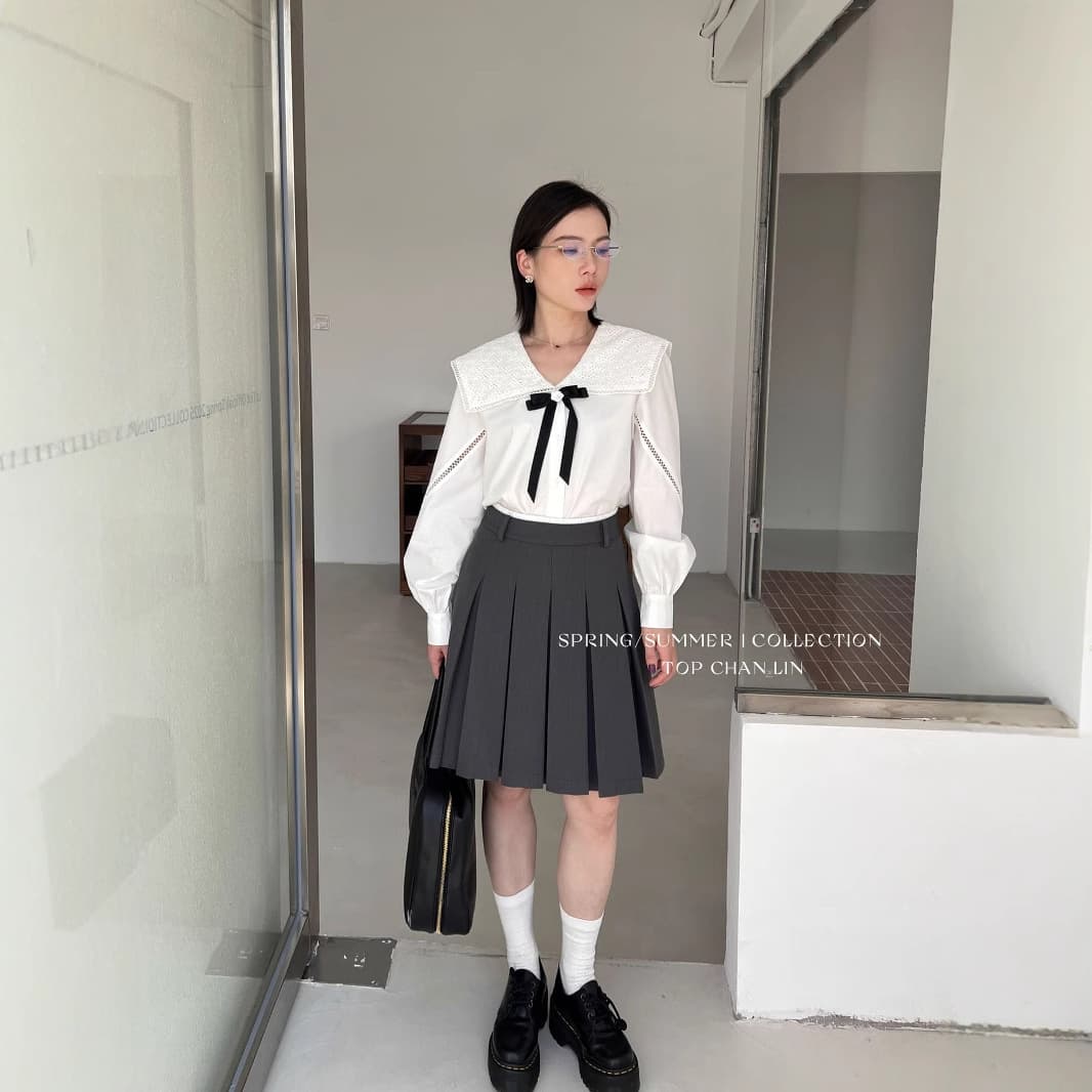白シャツ レース&リボンスタイルブラウス