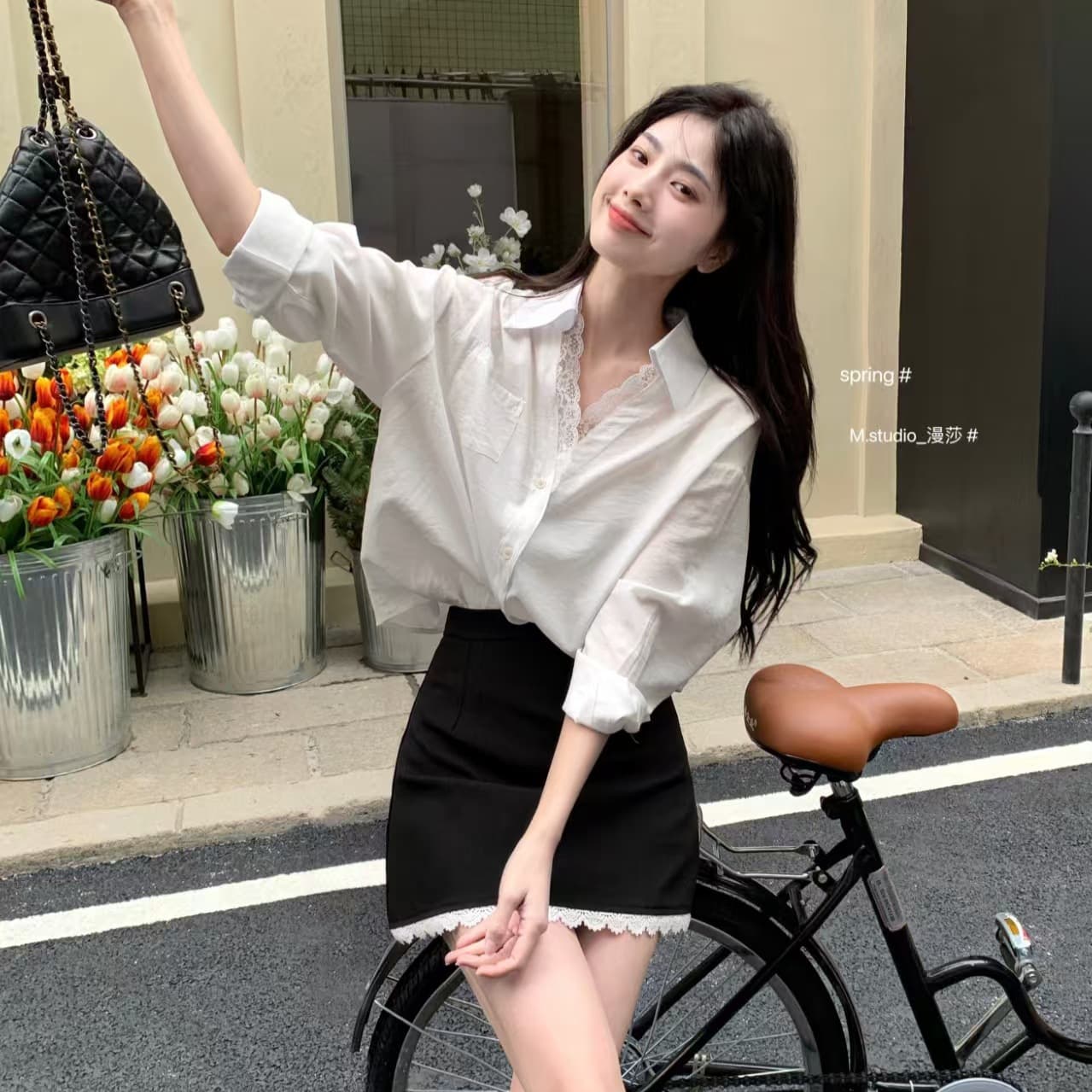 白シャツ レースエッジオーバーシャツ