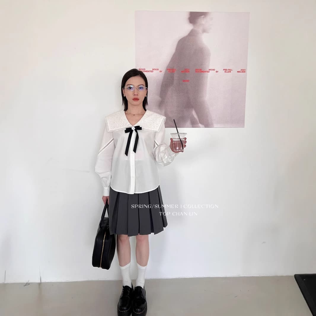 白シャツ レース&リボンスタイルブラウス