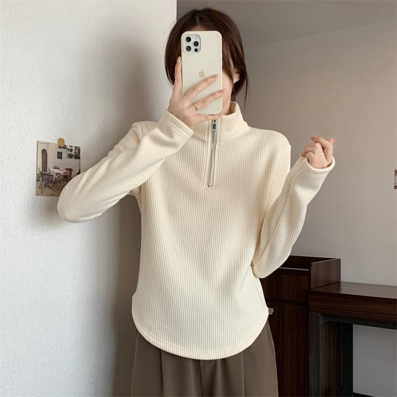 白シャツ 【秋冬】ハーフジップリブウェア