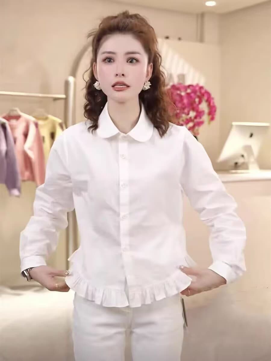 白シャツ ピーターパン襟フリルシャツ