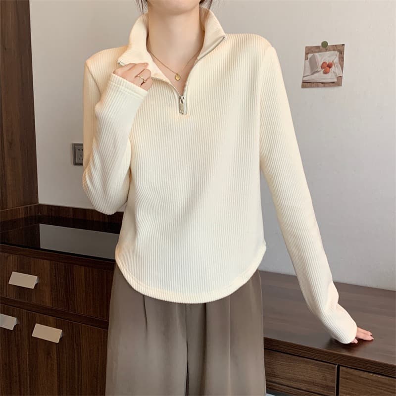 白シャツ 【秋冬】ハーフジップリブウェア