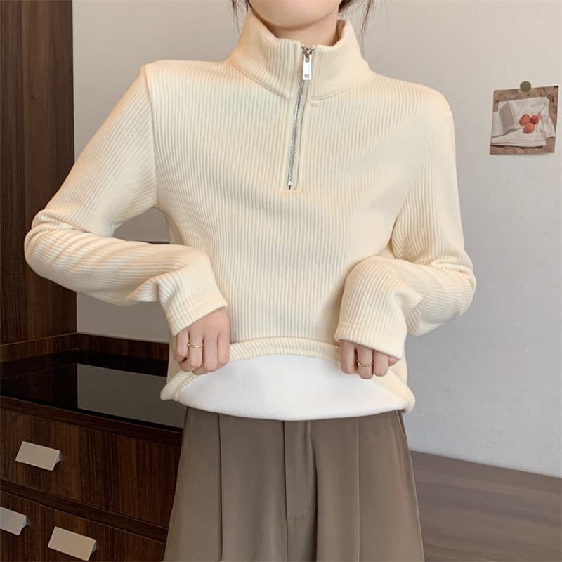 白シャツ 【秋冬】ハーフジップリブウェア